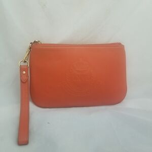 Orange Leather Wristlet Clutch